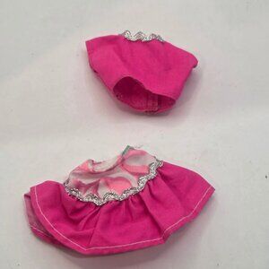 vintage barbie doll 1990s Pink Doll Clothes Set 2-Piece Skirt Top Ruffled Silver